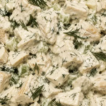 Creamy chicken salad flecked with chopped fresh dill